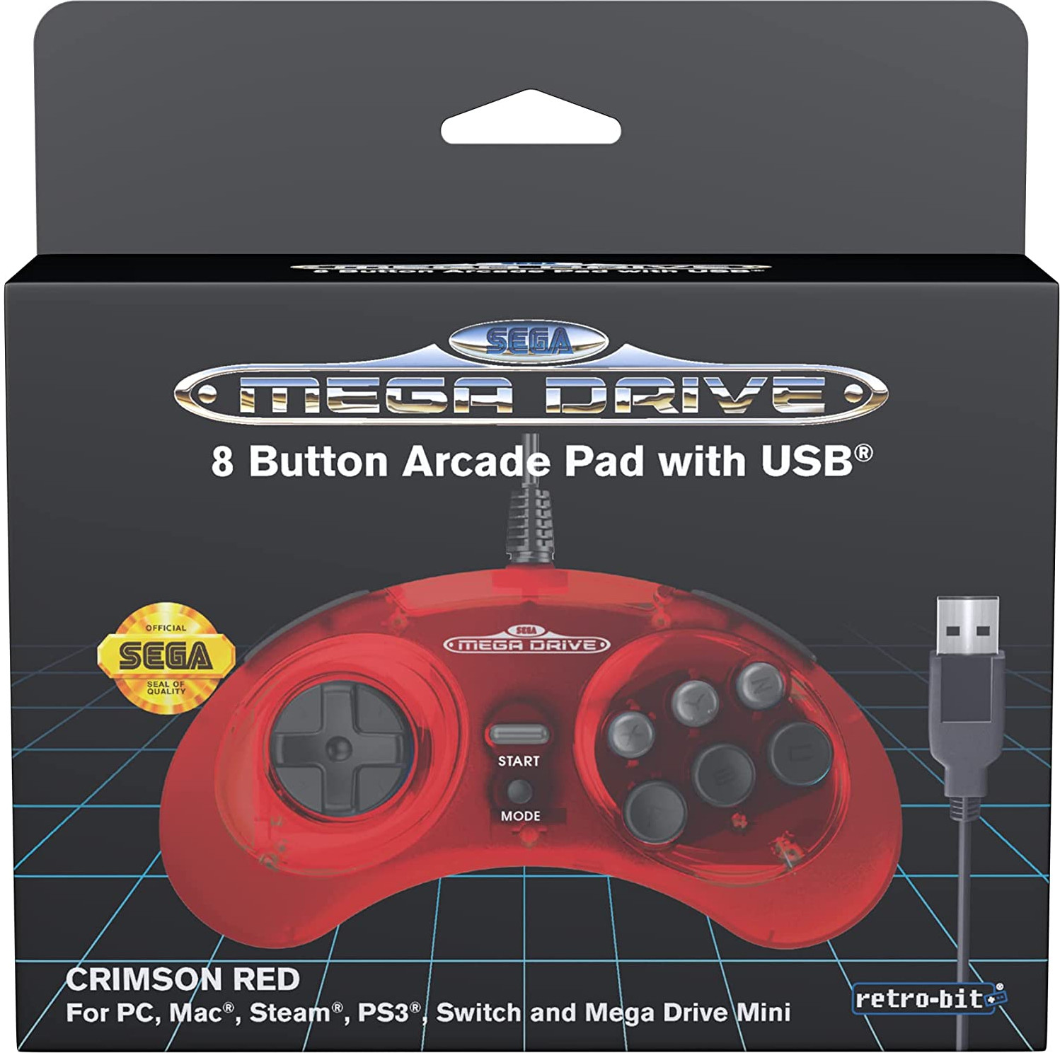  SEGA Mega Drive 8-Button USB Controller (Crimson Red)