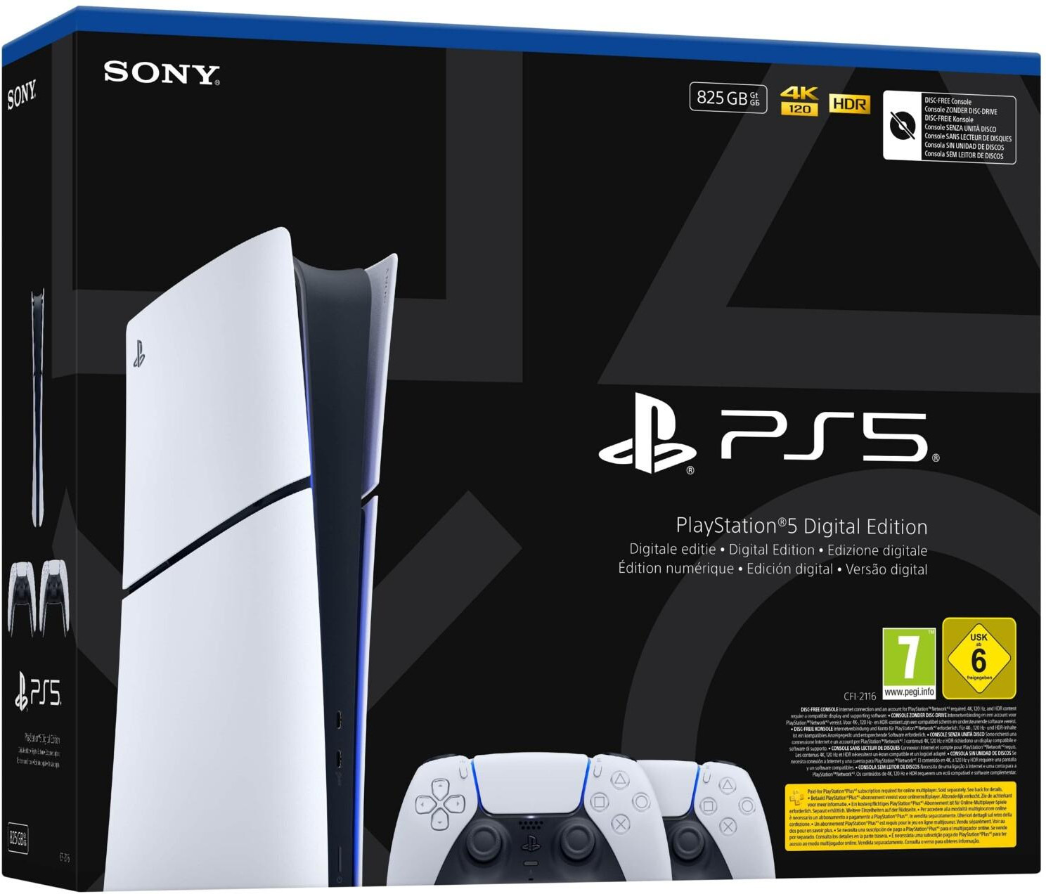Sony Computer Entertainment PlayStation 5 Digital Edition 825 GB + 2 Dualsense Wireless Controllers (SLIM VERSION)