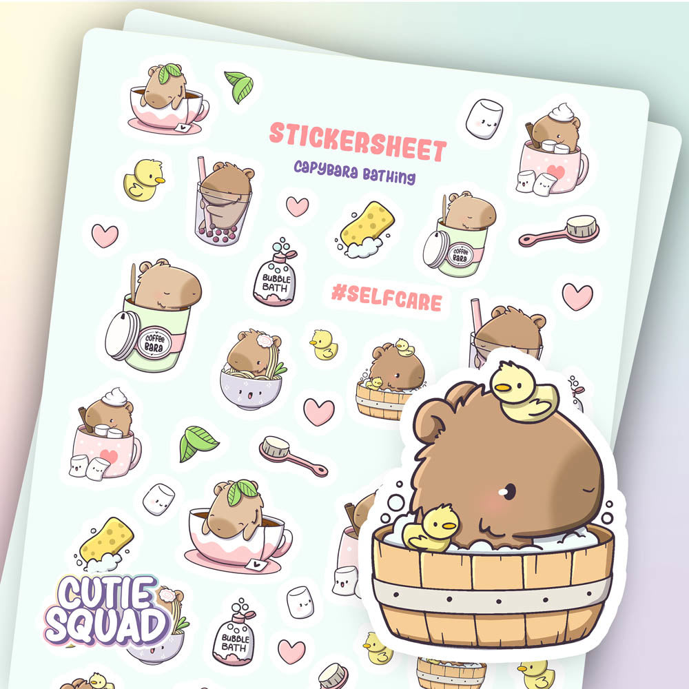 CutieSquad Stickervel - Capybara Bathing