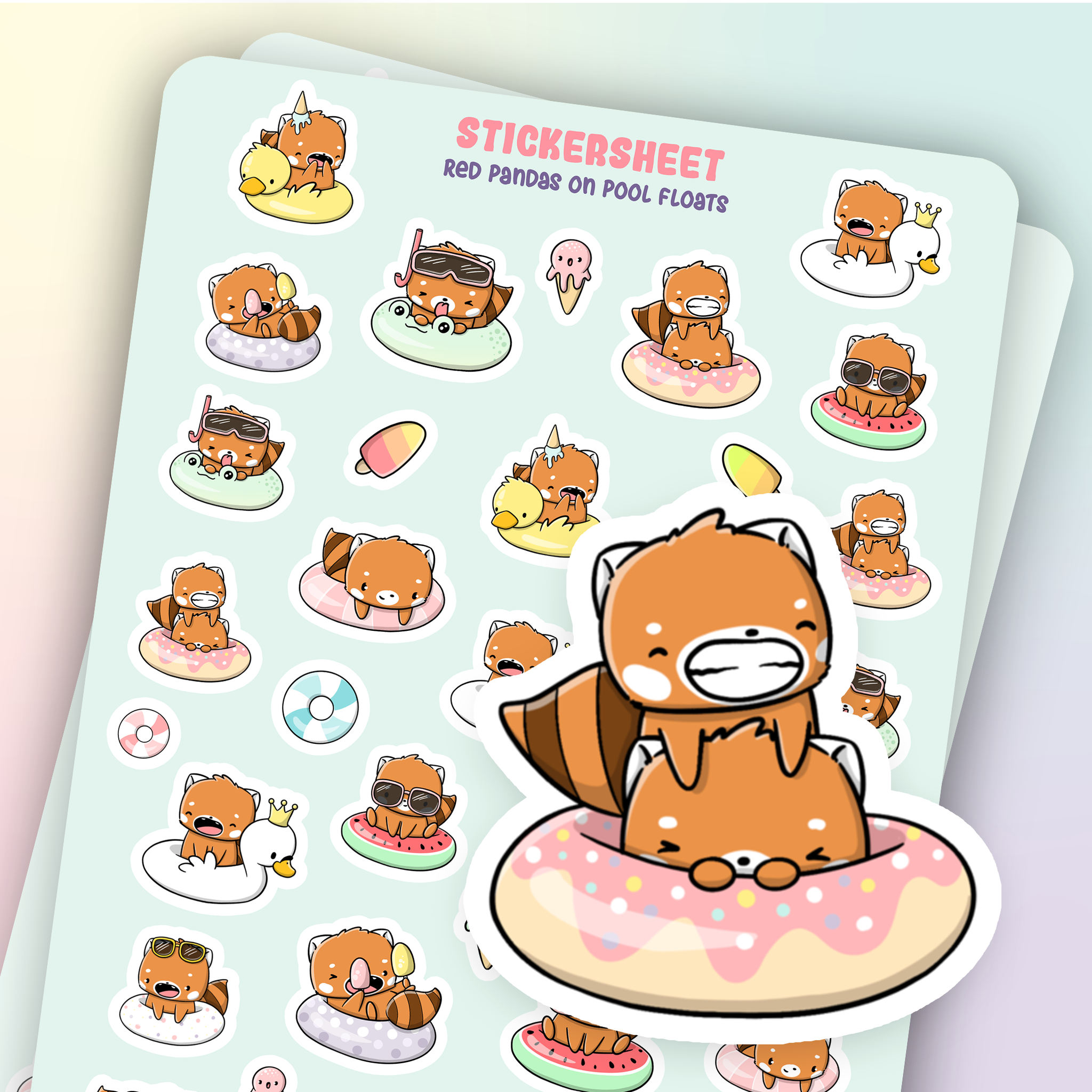 CutieSquad Stickervel - Poolfloat Red Pandas