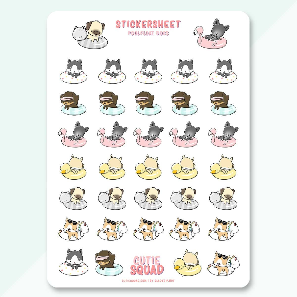 CutieSquad Stickervel - Poolfloat Dogs (LIMITED!)