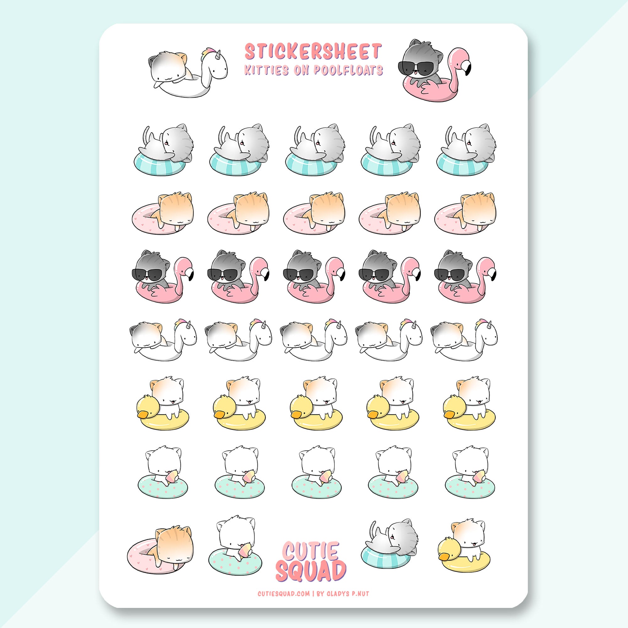 CutieSquad Stickervel - Cats on poolfloats
