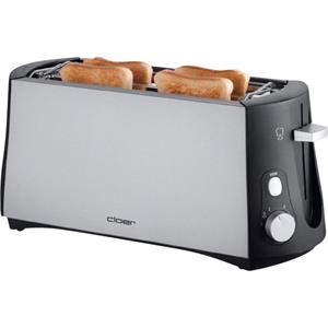 Cloer Toaster 3710 Doppel-Langschlitztoaster mit eingebautem Brötchenaufsatz Schwarz, Silber