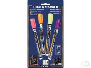 Securit krijtmarker small, blister met 4 stuks in geassorteerde fun kleuren