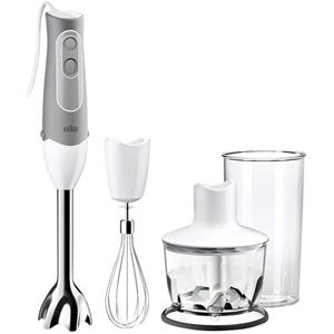 Braun MQ 525 Stabmixer 600 W kabelgebunden, mit Mixbecher, mit Zerkleinereraufsatz, Schneebesenaufsatz, Turbofunktion Weiß, Grau