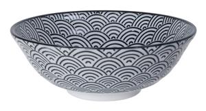 Tokyodesignstudio Zwart/Wit Kom Golven - Nippon Black - 21 x 7.8cm 1000ml