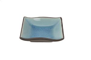 Zwart/Turquois Vierkant Bord - Glassy Turquoise - 9 x 9cm