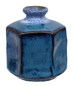 Blauw Hoekige Handgemaakte Vaas - 8.5 x 9cm
