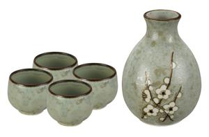 Mintgroene Sake set met sakefles en 4 kopjes - Soshun - 3.7 x 12cm 50/290ml