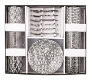 Zwart/Witte Espresso Set - Nippon Black - Set van 6 setjes - 5 x 5.4cm 80ml