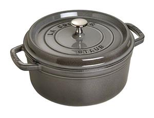 Staub Cocotte, rund, 24 cm, grau, silber