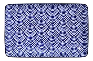 Blauw/Wit Rechthoekig Bord Stippen - Nippon Blue - 21 x 13.5cm