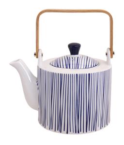 Blauw/Witte Theepot Lijnen - Nippon Blue - 14 x 15cm 1400ml