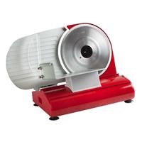 Domo Allesschneider, 200 W, Aufschnittmaschine in Rot Wurst-Schneide-Maschine Wellenschliffmesser Ø22cm Brot-Schneidemaschine für Küche