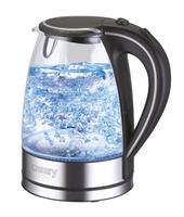 Camry Wasserkocher CR 1239, Familien-Wasserkocher, 1,7 L, 2000 Watt,Edelstahl, Glas, LED beleuchtet, für 6-7 Personen, grau/schwarz
