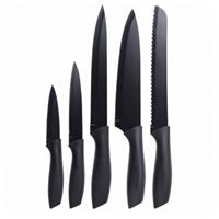 Excellent Houseware Keukenmessen - set 5 stuks - zwart - RVS - kunststof handvat -