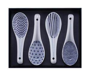 Blauw/Witte Lepelset - Nippon Blue - Set van 4 stuks - 13.8 x 4.8cm