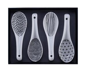 Zwart/Witte Lepelset - Nippon Black - Set van 4 stuks - 13.8 x 4.8cm