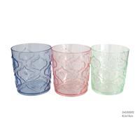 Eigen merk Drinkglas plastic motief 8,5x10cm assorti ass 3 kleuren kunststof