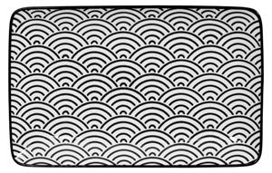 Zwart/Wit Rechthoekig Bord Golven - Nippon Black - 21 x 13.5cm
