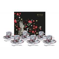 Witte Espressoset met kraanfiguur - Mythical Crane - Set van 18 stuks
