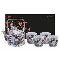 Witte Theeset met kraanfiguur - Mythical Crane - Set van 5 stuks - 800ml
