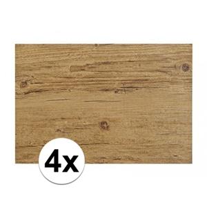 4x Placemats in donkerbruin woodlook print 45 x 30 cm Bruin