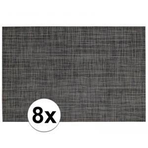 8x Placemats met geweven print antraciet 45 x 30 cm Grijs