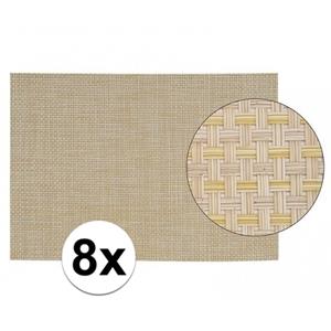 8x Placemats met geweven print beige 45 x 30 cm Beige
