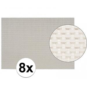 8x Placemats met geweven print wit 45 x 30 cm Wit
