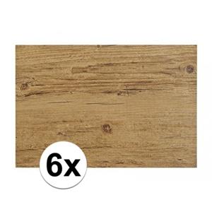 6x Placemats in donkerbruin woodlook print 45 x 30 cm Bruin