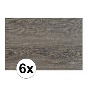 6x Placemats in donkergrijs woodlook print 45 x 30 cm Grijs