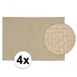 4x Placemats met geweven print beige 45 x 30 cm Beige