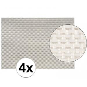 4x Placemats met geweven print wit 45 x 30 cm Wit