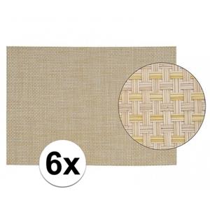 6x Placemats met geweven print beige 45 x 30 cm Beige