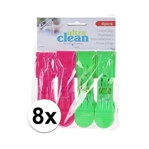 8x Roze en groene strandlaken knijpers 13cm - Knijpers