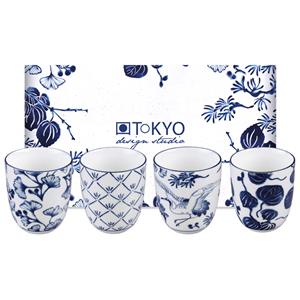 Blauw/Witte Kopset - Flora Japonica - Set van 4 stuks - 6.7 x 7.7cm 170ml