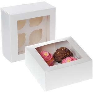 Cupcake Box für 4 Cupcakes mit Fenster weiß 2 Stück