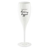 Cheers No.1 Make Your Dreams Happen Superglas mit Druck, Sektglas, Champagnerglas, Trinkglas, Glas, Cotton White, 100 ml, 3441525 - Koziol