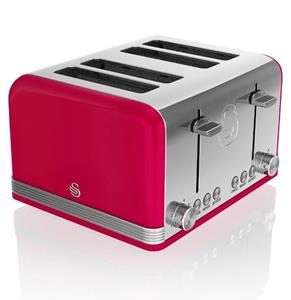 Swan 4-Slot Retro Broodrooster 19020 Rood