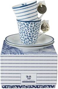 Laura Ashley Set van 2 Kop en Schotels Espresso Candy Stripe en Floris in Geschenkverpakking