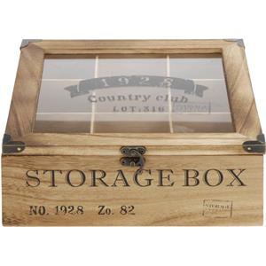 Houten theedoos bruin Storage Box 9-vaks 25 cm Bruin