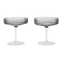 Ferm Living Ripple Champagneglas, set van 2 - Grijs Gerookt