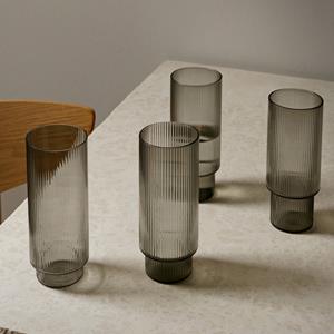 fermliving Ferm Living Ripple Long Drink Glases Set of 4 Smoked grey