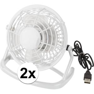 2x Mini bureau ventilator USB wit Wit