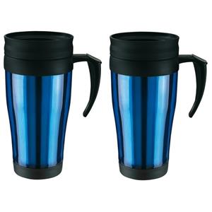 2x Thermosbekers/warmhoudbekers blauw/zwart 400 ml Blauw