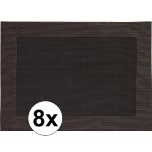 8x Placemats donkerbruin geweven/gevlochten met rand 45 x 30 cm Bruin