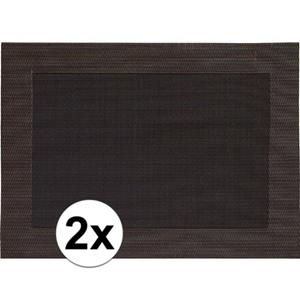 2x Placemats donkerbruin geweven/gevlochten met rand 45 x 30 cm Bruin