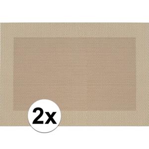 2x Placemats beige/bruin geweven/gevlochten met rand 45 x 30 cm Beige