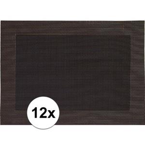 12x Placemats donkerbruin geweven/gevlochten met rand 45 x 30 cm Bruin